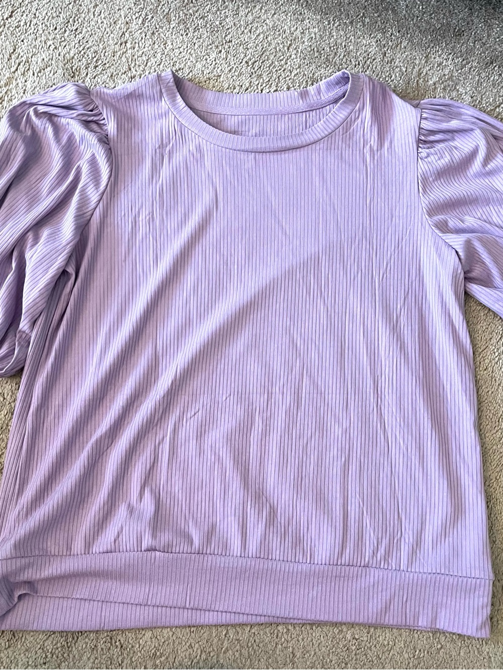 Women’s Lavender Ribbed 3/4 Length Puff-Sleeve Top | Size Large - Picture 5 of 6